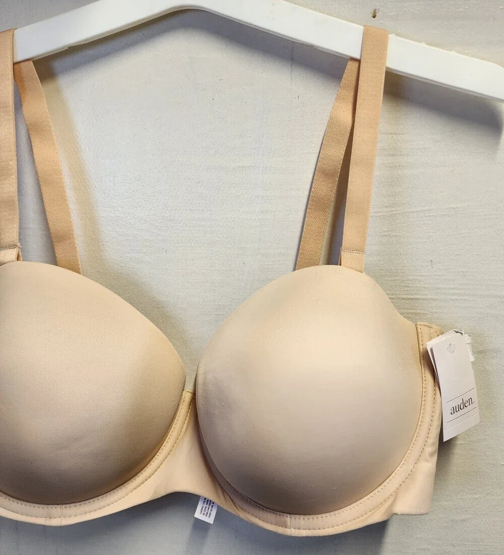 New Auden Women's Beige Underwire Lightly Line Bra Adjustable Straps Size 38DD
